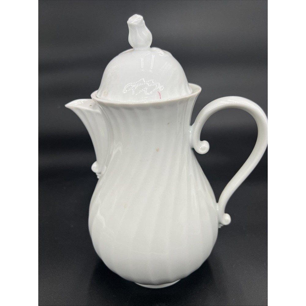 Vintage Large Kaiser Porcelain Germany White Swirl Coffee Pot 9.5"H